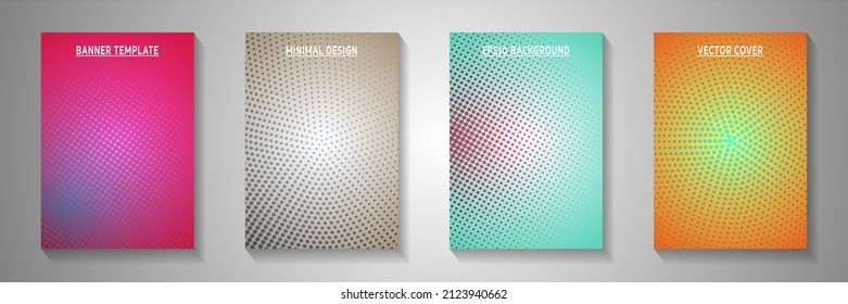 Decorative point perforated halftone title page templates vector kit. Scientific magazine faded halftone backdrops. Retro manga comics style cover page leaflets. Rectangle albums.