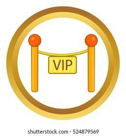 Decorative poles with tape for VIP vector icon in golden circle, cartoon style isolated on white background