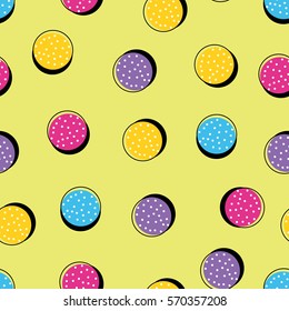 Decorative polka dot seamless pattern background in memphis style