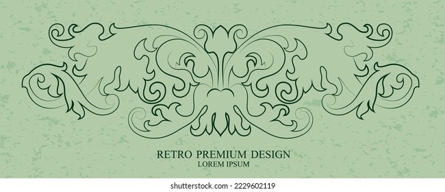Decorative polygraphic vector element on a light background, Vintage ornament greeting card vector template, Retro wedding invitation, Vector illustration