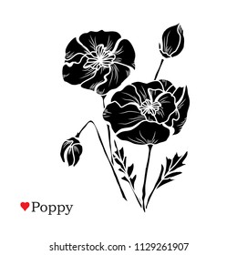 Decorative poppy flowers, design elements. Can be used for cards, invitations, banners, posters, print design. Floral background in line art style
