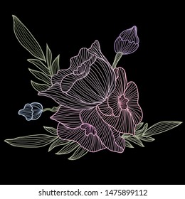 Decorative poppy flowers, design elements. Can be used for cards, invitations, banners, posters, print design. Floral background in line art style