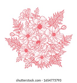 Decorative poppy flowers, design elements. Can be used for cards, invitations, banners, posters, print design. Floral background in line art style