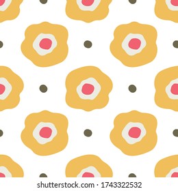 Decorative poppy flowers and dots pattern in scandinavian style. Summer mood. Seamless texture on white background. Print for textile, wall paper, wrapping paper, cushion cover.