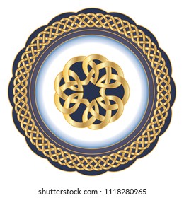 Decorative porcelain plate for table asset ornate with pattern in traditional Celtic style. Celtic knots, Celtic borders, Celtic ornament. Isolated object, vector illustration