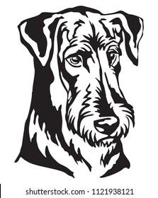 Decorative portrait of Dog Airedale Terrier, vector isolated illustration in black color on white background. Image for design and tattoo. 