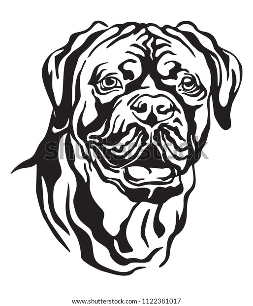 Decorative portrait of Dog Dogue de\
Bordeaux  (French Mastiff), vector isolated illustration in black\
color on white background. Image for design and tattoo.\
