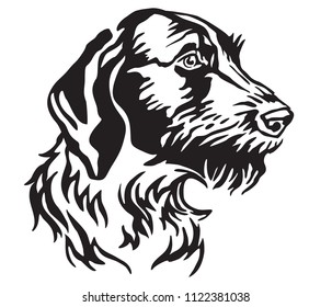 Decorative portrait of Dog German Wirehaired Pointer, vector isolated illustration in black color on white background. Image for design and tattoo. 