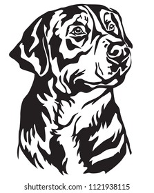 Decorative portrait of Dog Greater Swiss Mountain Dog, vector isolated illustration in black color on white background. Image for design and tattoo.