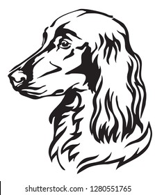 Decorative portrait of Dog Irish Setter, vector isolated illustration in black color on white background. Image for design and tattoo. 