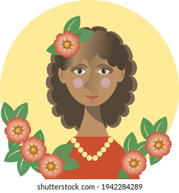 Decorative portrait of a girl on a yellow background. Vector illustration