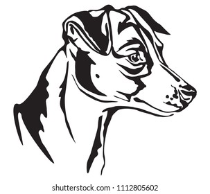 Decorative portrait in profile of dog Jack Russell Terrier, vector isolated illustration in black color on white background