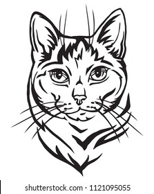 Decorative portrait in profile of Mongrel Cat, vector isolated illustration in black color on white background