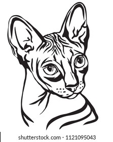 Decorative portrait in profile of Sphynx Cat, vector isolated illustration in black color on white background