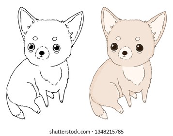 Decorative portrait of sitting dog chihuahua, vector isolated illustration on white background. Image for design and coloring book for children. Hand drawn animal sketch.