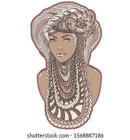 Decorative portrait of a woman. Woman in national costume. Hand-drawn vector illustration.