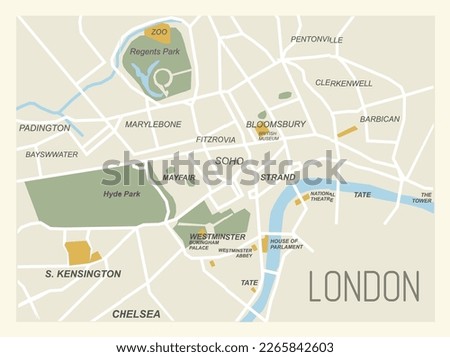 Decorative poster map of central London. Vector