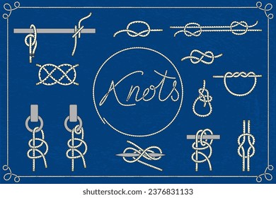 decorative poster set with sea knots, decorated with a rope frame and inscription. Vector illustration