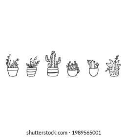 Decorative Potted Plants - Striking vector illustration set showcasing a variety of houseplants in decorative pots. Ideal for creating vibrant and stylish interior design concepts in your project