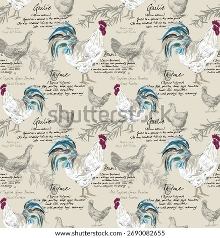 Decorative Poultry Pattern Roosters Hens Aged Script Background