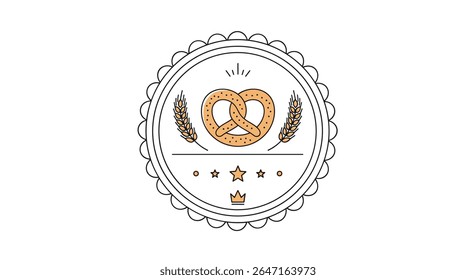 Decorative Pretzel Emblem with Feathers and Stars