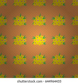 Decorative primula flowers repeating pattern. Vector illustration. Abstract elegance seamless pattern with floral motifs on a brown background.