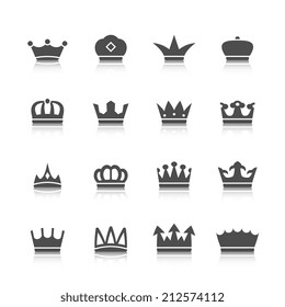 Decorative prince princess king type crowns tattoo authority and supremacy symbols collection black abstract isolated vector illustration