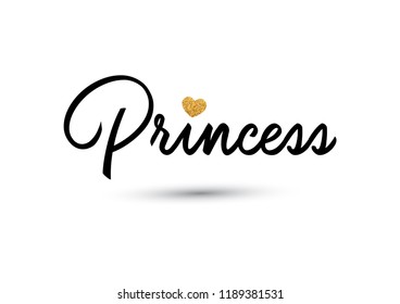 Decorative Princess Text with a Golden Glitter Heart
