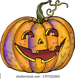 Decorative pumpkin, autumn harvest, vector drawing, Halloween, pumpkin with a carved face. Bright pumpkin pattern