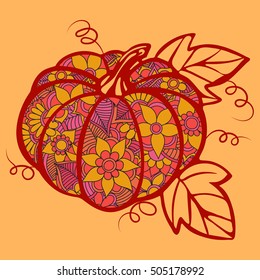 Decorative pumpkin with a beautiful floral pattern. Print on T-shirts, banners, posters, covers.
