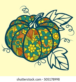 Decorative pumpkin with a beautiful floral pattern. Print on T-shirts, banners, posters, covers.
