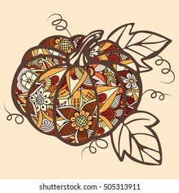 Decorative pumpkin with a beautiful floral pattern. Print on T-shirts, banners, posters, covers.