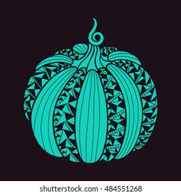 Decorative pumpkin with beautiful pattern. Harvest Thanksgiving illustration. Isolated vector image.