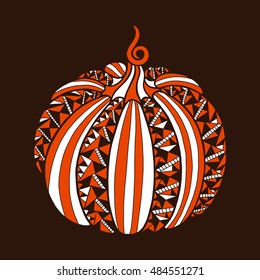 Decorative pumpkin with beautiful pattern. Harvest Thanksgiving illustration. Isolated vector image.