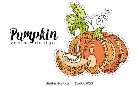 
Decorative Pumpkin in Boho style.  Vegetable from the farm. Organic food. Vector illustration. Pumpkin on white background