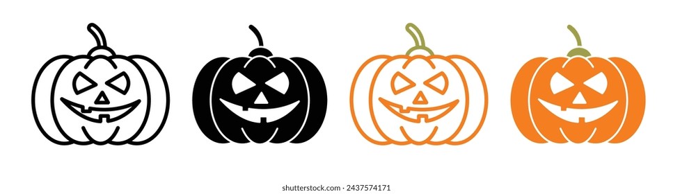 Conjunto de iconos de línea de exhibición de calabaza decorativa. Icono de la característica de la decoración del otoño en el contorno y el estilo plano sólido.
