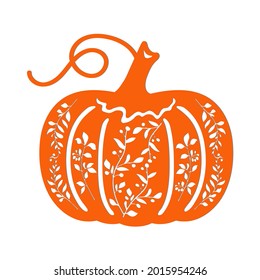 Decorative pumpkin with flower branches. Stencil for cutting and scrapbooking.