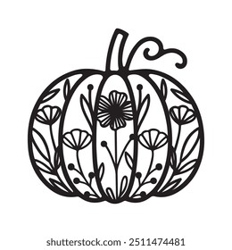 Decorative pumpkin with flowers, floral pumpkin silhouette 