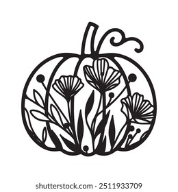 Decorative pumpkin with flowers, floral pumpkin silhouette 