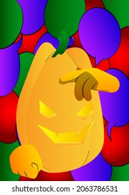 Decorative pumpkin for Halloween confused, scratching his head as a cartoon character with face. Vector Illustration.