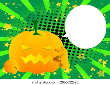 Decorative pumpkin for Halloween showing ok sign as a cartoon character with face. Vector Illustration.