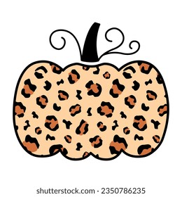 Dekorative Kürbis-Illustration, Clip-Art-Druck mit Leopard-Muster einzeln auf weißem Hintergrund