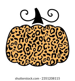 Decorative Pumpkin Illustration clip art print with Leopard Pattern isolated on white background