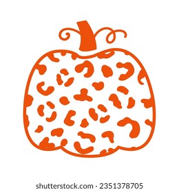 Decorative Pumpkin Illustration clip art print with Leopard Pattern isolated on white background