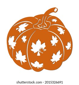 Decorative pumpkin with maple leaves. Stencil for carving.