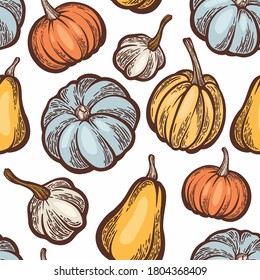 Decorative pumpkins seamless pattern. Vector illustration isolated on white background.