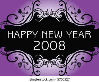 A decorative purple and black banner with Happy New Year--2008!