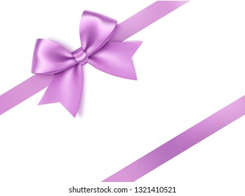 Decorative purple bows with horizontal ribbon isolated on white background on the corner of the page. Vector illustration