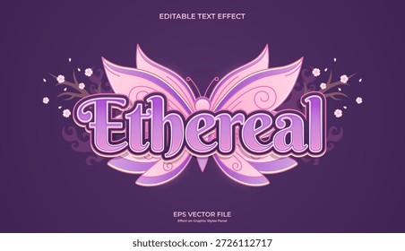 design de efeito de texto editável borboleta roxa decorativa