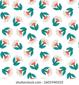 Decorative Purple Floral Vector Seamless Pattern with leaves and flowers. Vector